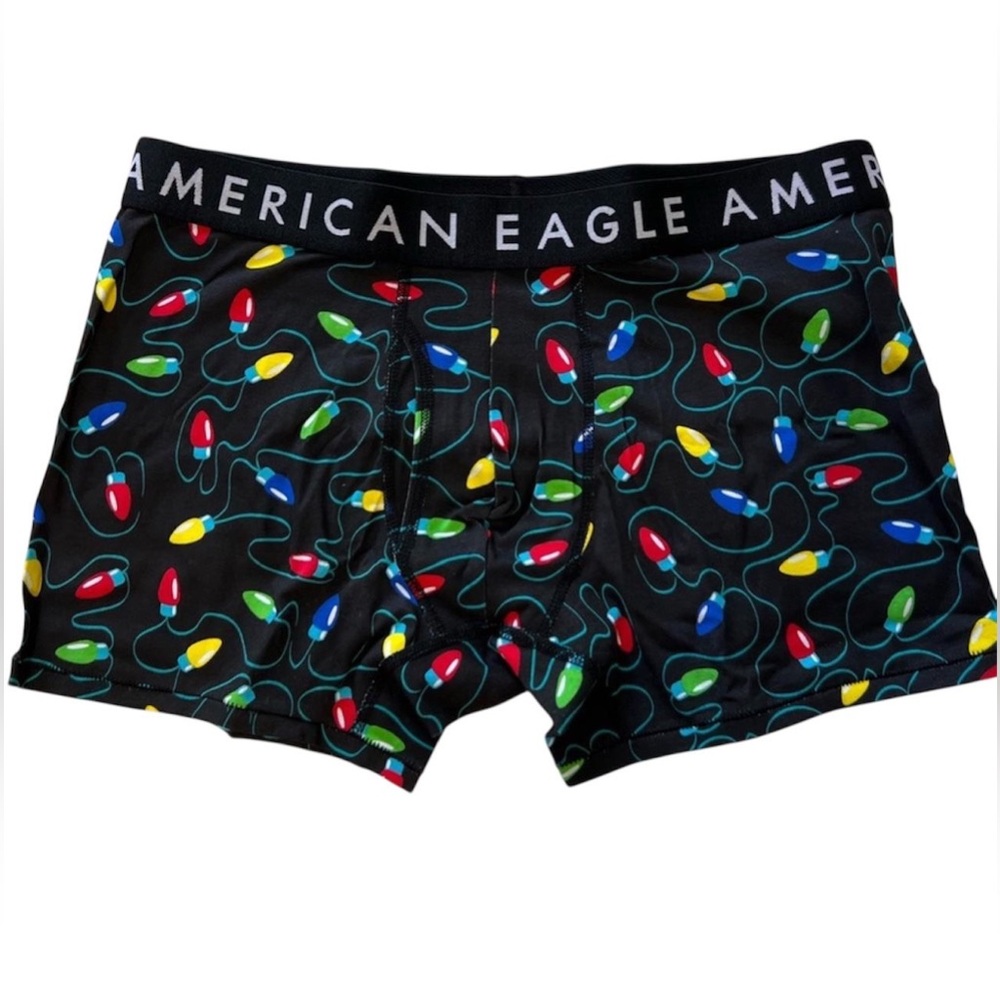 American Eagle Outfitters Men's Black Boxer Briefs with Multicolor Lights Large